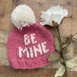 Beanie Hat Hand Knit  "BE MINE" Toddler Size Valentine's Day Sweet